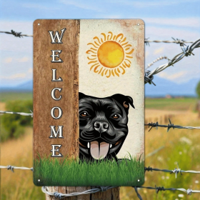 CIFbuy Vintage Staffordshire Bull Terrier Dog Welcome Metal Sign, Rustic Farmhouse Tin Wall Art, Art, Unframed 2D Flat Decor Plaque ikTok, ikTok