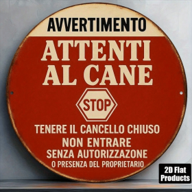 CIFbuy 1pc Vintage Italian "Beware Of Dog" Warning Sign, 8-Inch Round Metal Plaque With Stop Symbol & Dog Icon, Outdoor Aluminum Decor TikTok, TikTok