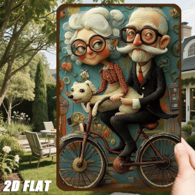 CIFbuy Vintage Metal Wall Art Retro Bike Couple With Dog Cyan Floral Background 8x12 Inch Farmhouse Home Decor Sign Gift TikTok, TikTok
