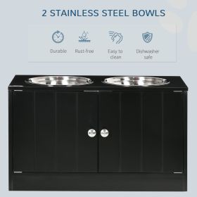 Large Dog Elevated Bowls with Stand Pet Feeding Station 2 Stainless Steel Food And Water Bowls Black Storage Space 23.6'' X 11.8'' X 14''