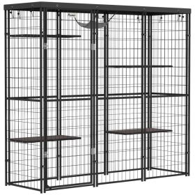 Weld Wire Catio Outdoor Indoor with Waterproof Cover, 4 Jumping Platforms, Hammock, for 1-3 Kittens, 69" x 22" x 62" (Option: Black-1630x620x165 mm)
