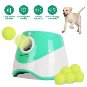 Automatic Dog Ball Launcher Included 6 Tennis Balls Dog With 3 Adjustable Launch Distance Interactive Ball Thrower Fetch Machine For Small Medium Dogs (Option: Green)