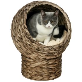 Handwoven Elevated Cat Bed with Soft Cushion & Egg Chair Shape, Basket Bed Kitty House with Stand, Raised Wicker House for Indoor Cats, 20" H, Gray (Option: Dark Gray-420x420x360 mm)