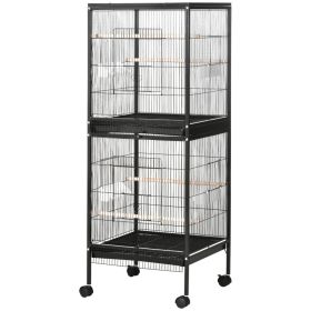 55" 2 In 1 Bird Cage Aviary Parakeet House for finches, budgies with Wheels, Black (Option: Black-1420x610x115 mm)