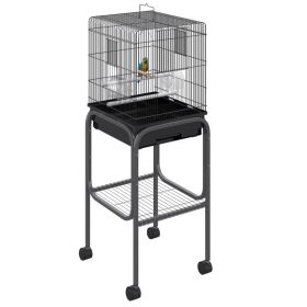 45-inch Metal Indoor Bird Cage, Parrot Cage, Bird Aviary with Detachable Rolling Stand, Storage Basket, and Accessories - Black (Option: BLACK-850x480x230 mm)