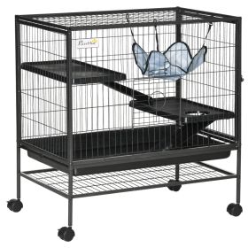 Small Animal Cage with Wheels, Pet Playpen for Rat, Syrian Hamster, Kitten, Ferrets, Chinchillas with Bottom Storage Shelf, Removable Tray, Ramp, 31. (Option: Black-830x140x610 mm)