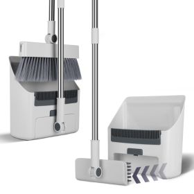 1Set Broom And Dustpan Combo Set With Squeegee Stainless Steel Handle 4 In 1 Upright Standing Broom And Dust Pan For Indoor Outdoor Garage Kitchen Roo (Option: White)