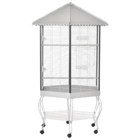 77" Flight Bird Cage Hexagon Covered Canopy Portable Aviary With Storage (Option: White-1060x900x185 mm)