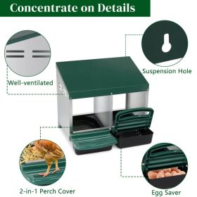2 Compartment Roll Out Chicken Nesting Box With Plastic Basket, Egg Nest Box Chicken Laying Box Hens Chicken Coop Box, Green (Option: defaulttitle)