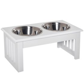 6" Height Small Puppy Dog Feeding Station for Messy Pets, Stainless Steel Elevated Dog Bowls with Modern Wooden Frame, Dog Food Stand Pet Feeding Sta (Option: White-505x290x200 mm)