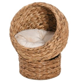Handwoven Elevated Cat Bed with Soft Cushion & Egg Chair Shape, Basket Bed Kitty House with Stand, Raised Wicker House for Indoor Cats, 23.5" H, Ligh (Option: Brown-510x510x430 mm)