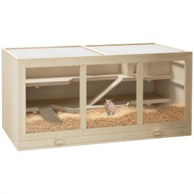 45" Extra Large Wooden Hamster Cage, 3-Layer Rat Cage with Opening Roof, PVC Window, Small Animal Habitat for Gerbil, Dwarf & Syrian Hamsters, Natura (Option: natural-1215x185x608 mm)