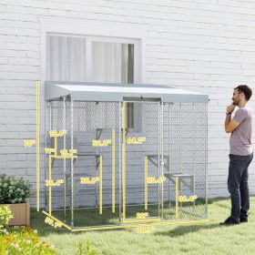 Galvanized Steel Large Catio With Waterproof Canopy, Sleeping Box, Jumping Platforms, For 1-3 Kittens, SilverMultiple Packages Shipped. Please Pay Att (Option: Silver)
