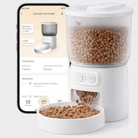 Waithem Wi-Fi Automatic Cat Feeder, Timed Dry Food Dispenser, App-Programmable Portion Control, Up To 10 Meals Per Day, Dual Power Supply, Suitable Fo (Option: White)