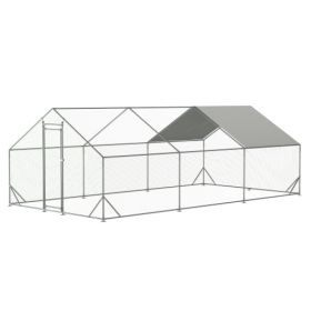 Large Metal Chicken Coop, Walk-in Chicken Run,Galvanized Wire Poultry Chicken Hen Pen Cage, Rabbits Duck Cages With Waterproof And Anti-Ultraviolet Co (Option: Silver)