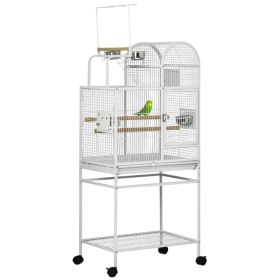 55" Large Parrot Cage with Toy Hooks Above Top Bird Perch, Tray, Food Cups, Rolling Stand, Bird Cage for Cockatiels, Parakeets, Lovebirds (Option: White-895x687x170 mm)