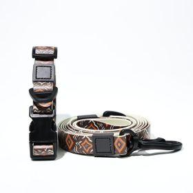 Trendy Printed PVC Dog Leash & Collar Set, Waterproof Durable Pet Lead with Unique Pattern, Adjustable for Small Medium Large Dogs (Pattern: Brown Ethnic Pattern, size: S)
