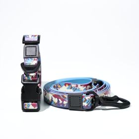 Trendy Printed PVC Dog Leash & Collar Set, Waterproof Durable Pet Lead with Unique Pattern, Adjustable for Small Medium Large Dogs (Pattern: Mountain Landscape, size: M)