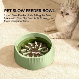 2-in-1 Dual Mode Large Plastic Cat Slow Feeder Bowl, Switchable Fast/Slow Feed (Color: Green)