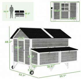 Wooden Chicken Coop W Wheels, Handles, 2 Nesting Boxes, 2 Trays, 4 Perches, Chicken Tractor For 4-6 Chickens, GrayFor Multiple Packages Being Shipped, (Option: Gray White Black)