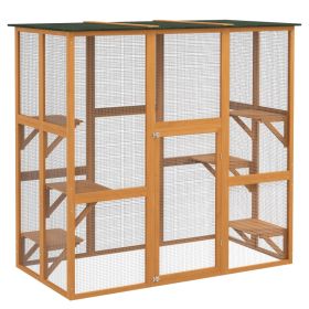 Outdoor Cat House Big Catio Wooden Feral Cat Shelter Enclosure with Large Spacious Interior, 6 High Ledges, Weather Protection Asphalt Roof, 71" L, O (Option: Orange-1400x670x155 mm)