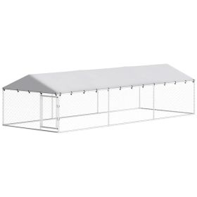 PawHut 20' X 7.5' X 5' Dog Kennel Outdoor For Large Dogs With Waterproof Roof, Silver,For Multiple Parcels Of Goods, Please Pay Attention To The Detai (Option: Silver)