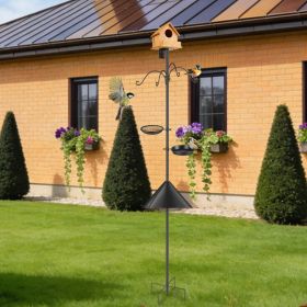 1Pc 94Inch Squirrel Proof Bird Feeder Pole Heavy-Duty Bird House Pole Outdoor Bird Feeding Station With 5 Adjustable Heights 4 Shepherd Hooks Top & Si (Option: Black)