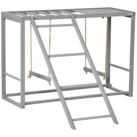 Chicken Activity Play with Swing Set for 3–4 Birds, Wooden Chicken Coop Accessory with Multiple Perches & Hen Ladder, Gray (Option: Gray-1100x500x170 mm)