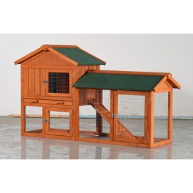 Large Wooden Rabbit Hutch, 2 Story Outdoor Bunny Cage With Waterproof Asphalt Roof, Pull-Out Tray  Ramp, Fir Wood Pet House For Rabbits, Chickens, Gui (Option: Brown)