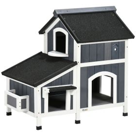 Outdoor Cat House with Weather-resistant Roof & Garden Bed, Outdoor Cat Shelter Enclosure with Multiple Entrances, Modern Cat Furniture Hideout, Cat (Option: Gray-850x590x230 mm)
